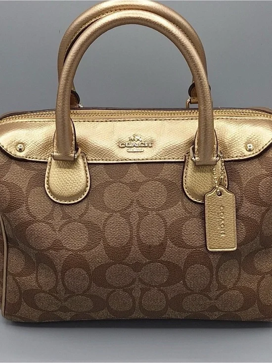 Coach Brown Signature Satchel with Gold Trim