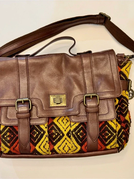 Audrey Brooke Leather Woven Crossbody Messenger Boho Bag