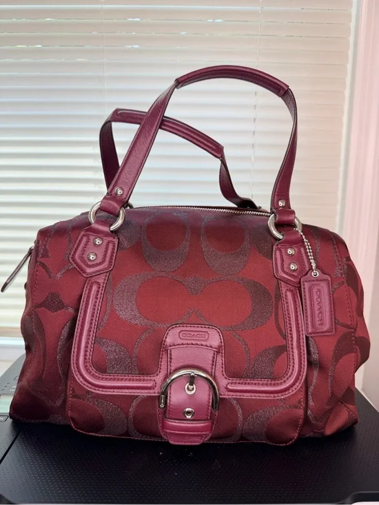 Coach Signature Satchel in Burgundy and Deep Red