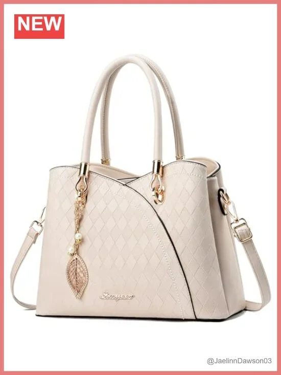 Vegan PU Leather Satchel Tote Bag with Shoulder Strap Gold Hardware