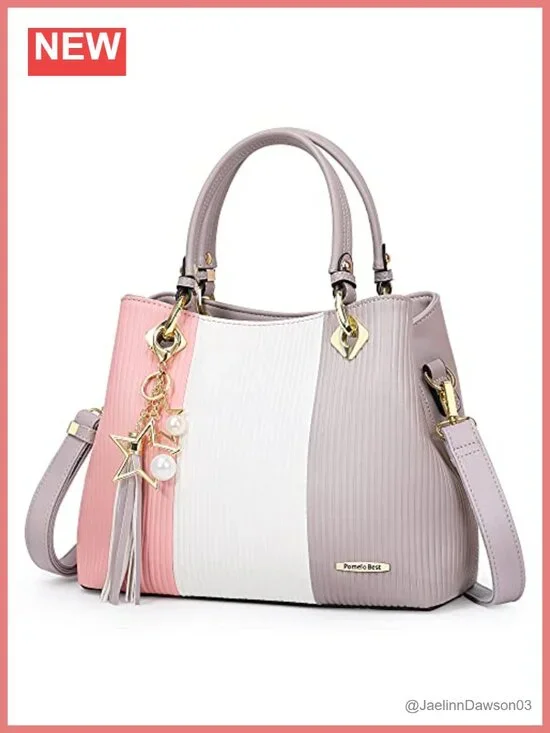 Women's Top Handle Satchel Purse PU Leather Multi Pocket 3-in-1 Bag