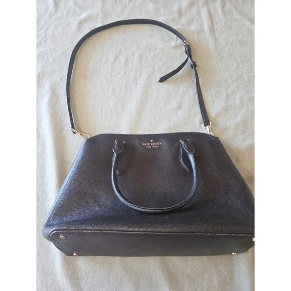 Kate Spade New York Black Pebbled Leather Satchel Crossbody Bag Gold Hardware