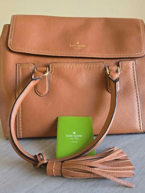 kate spade cognac brown leather satchel with tassel