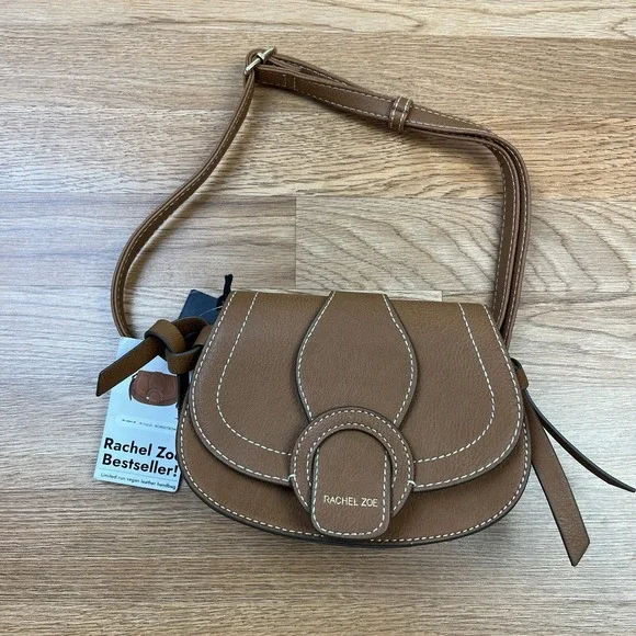 Rachel Zoe Edessi Vegan Leather Crossbody Belt Bag Purse Brown Saddle Bag‎ NEW