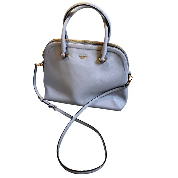 Kate Spade Light Blue Saffiano Leather Dome Satchel Crossbody Bag Gold Hardware