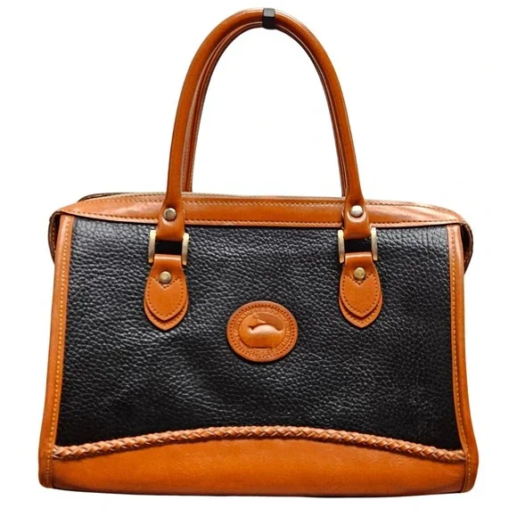 Dooney & Bourke Satchel Bag Womens Medium Black Tan Vintage AWL Duck