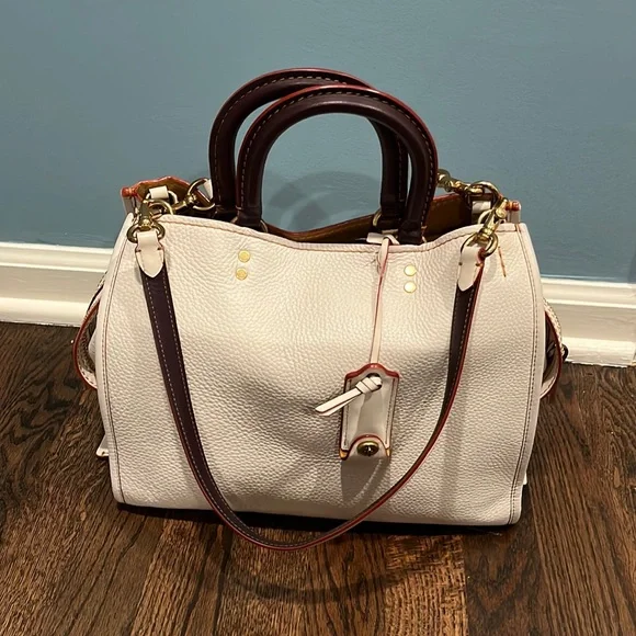 Coach Cream Satchel with Brown Handles and Trim