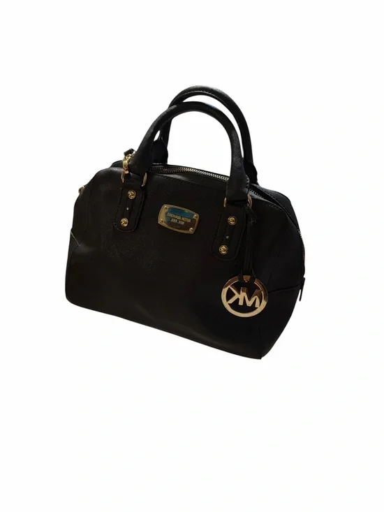 Michael Kors Black Leather Satchel with Gold Hardware