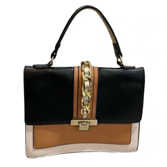 ALDO ANNIEBROOK COLORBLOCK FLAPPED SATCHEL BAG BLACK CAMEL TAN BLUSH PINK