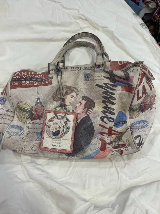 Morgan de Toi Cream Paris Romance Satchel with Red and Blue Accents RARE!