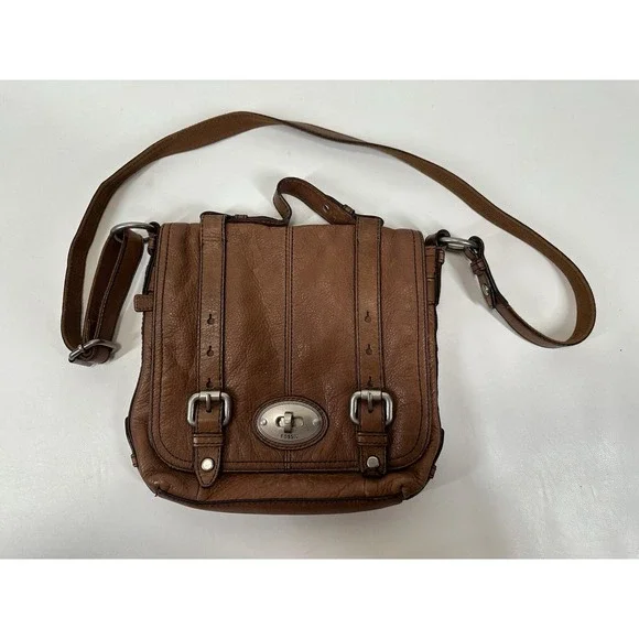 Fossil Turn Lock Satchel Handbag ZB4501 Womens Caramel Maddox Organizer‎ Flap
