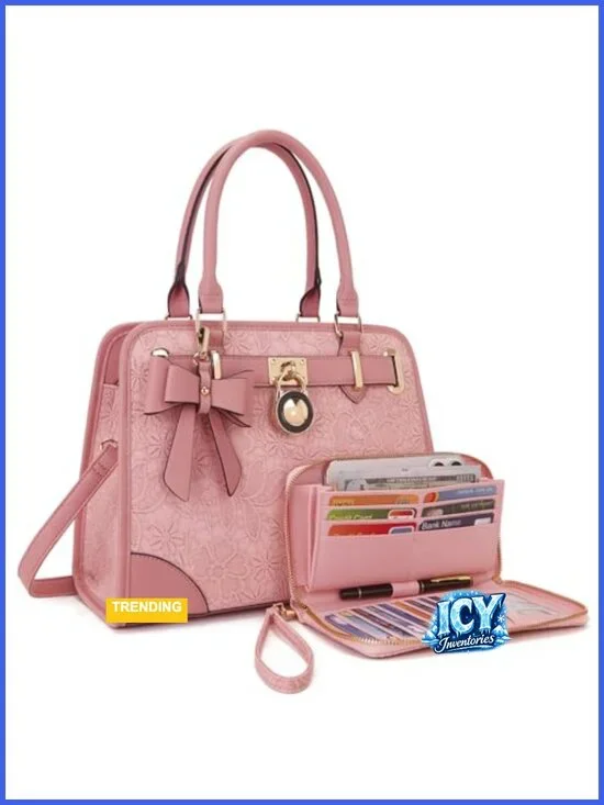 Versatile Satchel Tote Handbag with RFID Blocking Wallet, Faux Leather