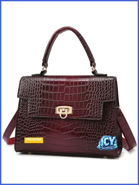 Structured Croc-Embossed Vegan Leather Satchel Handbag Crossbody Shoulder Purse