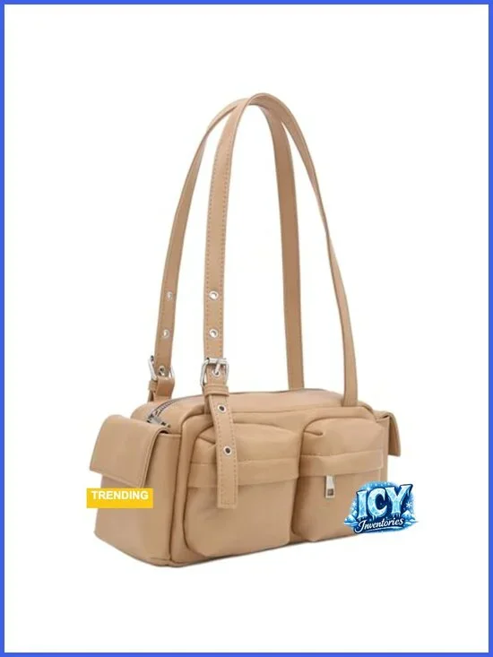 Glossy Faux Leather Multi Pocket Satchel Shoulder Bag