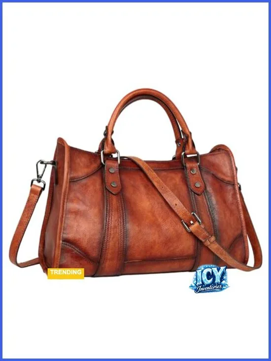 Genuine Leather Tote Satchel Crossbody Bag With Removable Strap Work Travel
