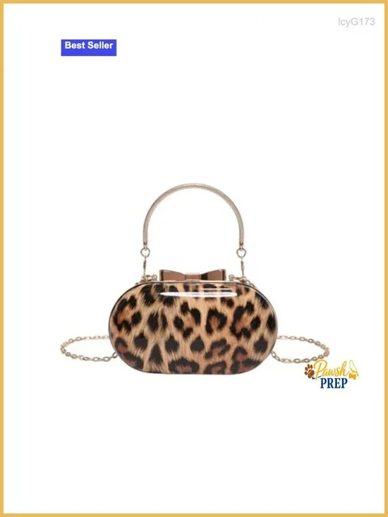 Leopard Print Clutch Evening Tote Bag with Chain Top Handle Satchel Handbag
