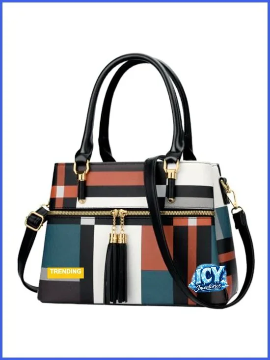 Satchel Bag Crossbody PU Leather Ladies Purse 3 Compartments Top Handle