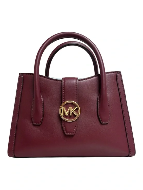 Michael Kors Wine Leather Top-Handle Satchel with Gold‎ MK Emblem