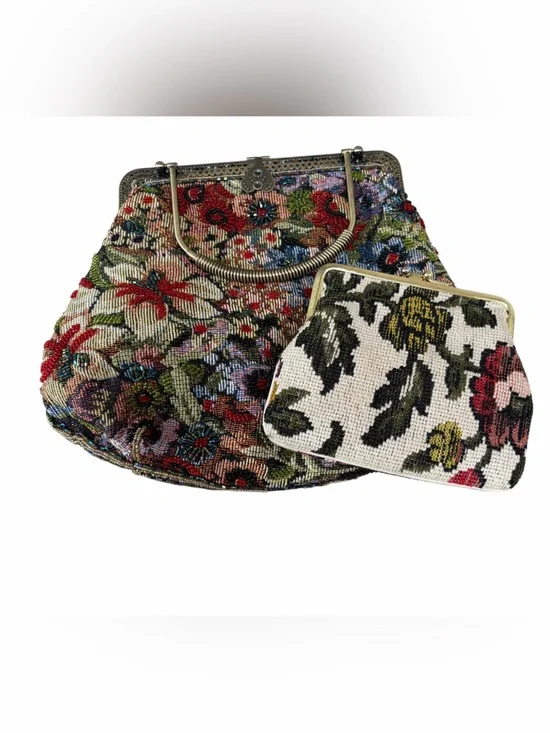Vintage Floral Beaded Tapestry‎ Handbag and coin purse