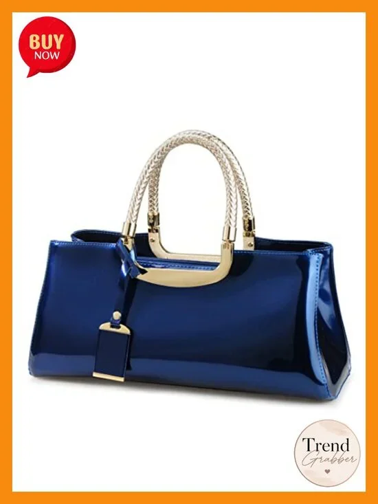 Glossy Faux Patent Leather Structured Shoulder Satchel Evening Party Handbag