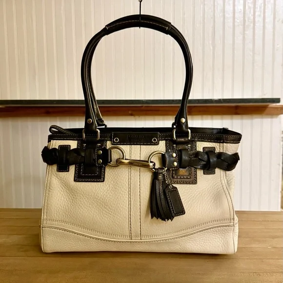 Coach Cream and Black Leather Satchel
