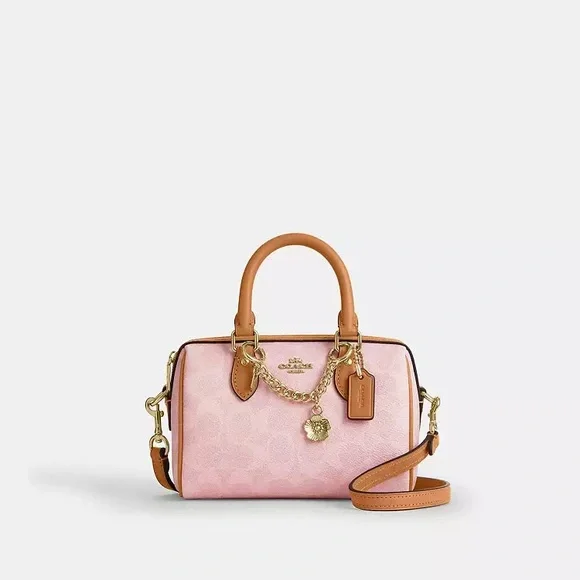 NWT Coach Mini Rowan Crossbody Bag In Signature Canvas With Charms