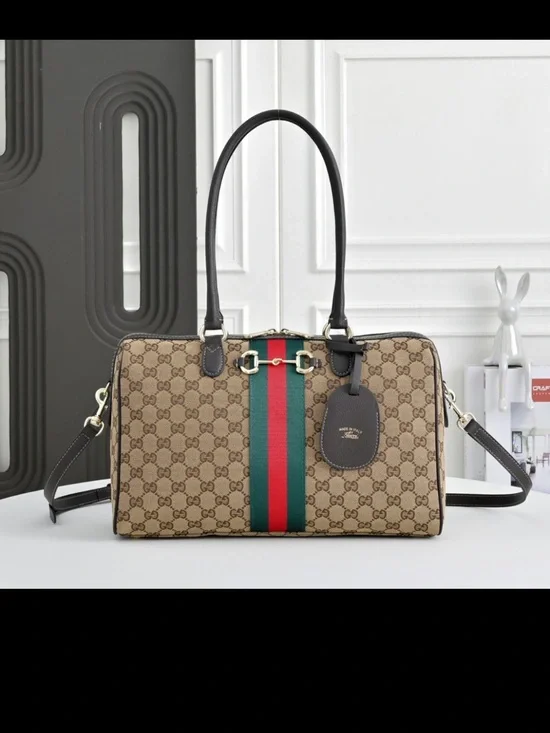 Gucci Beige GG Supreme Satchel with Green and Red Web Stripe