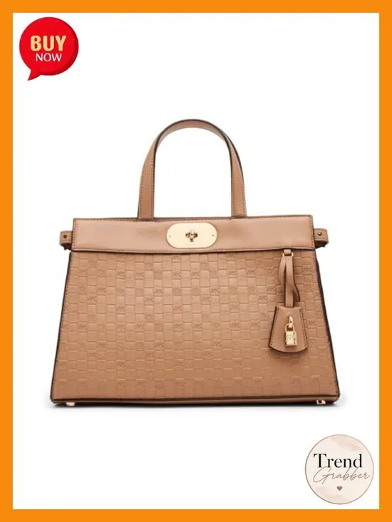 Embossed Satchel with Convertible Strap - Twisted Lock Closure