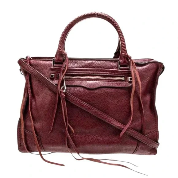 REBECCA MINKOFF Regan Satchel Bag Purse PORT PEBBLE LEATHER Burgundy 2-Way Strap