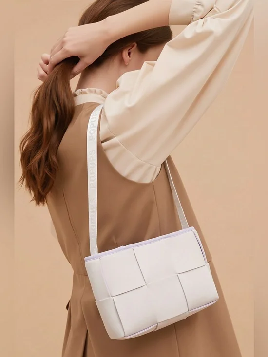 Popups Small Neoprene Tote Bag Lightweight Interior Pocket Soft White Yellow NEW