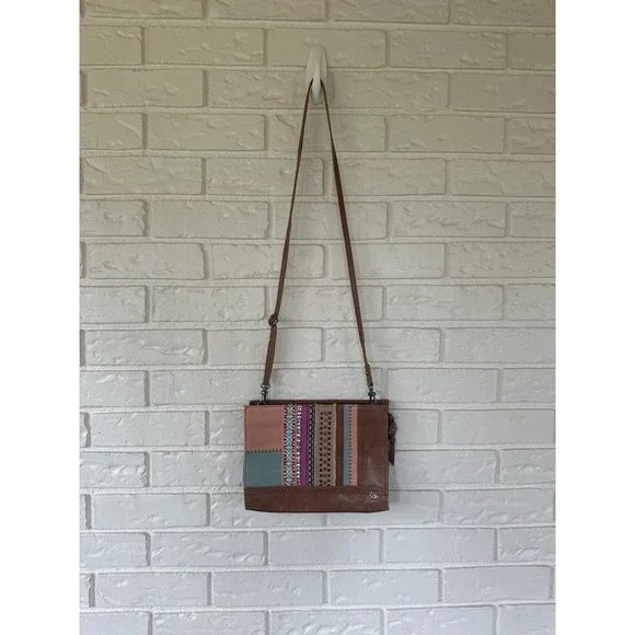 The‎ Sak Cognac/Multicolor Leather Patchwork Crossbody Zip Bag
