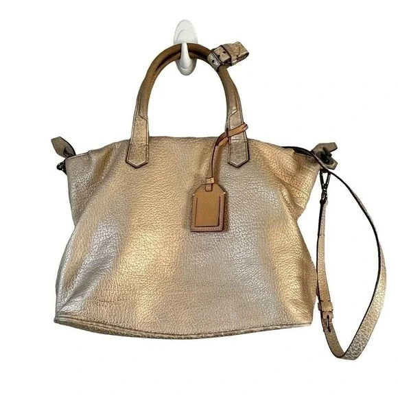Reed Krakoff Metallic Textured Leather Satchel Crossbody Shoulder‎ Bag Gold