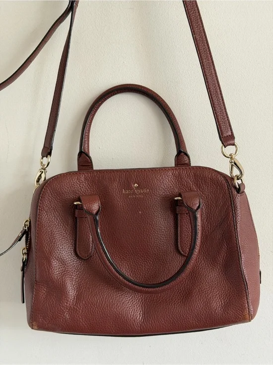 kate spade Brown Pebbled Leather Satchel with Gold Hardware