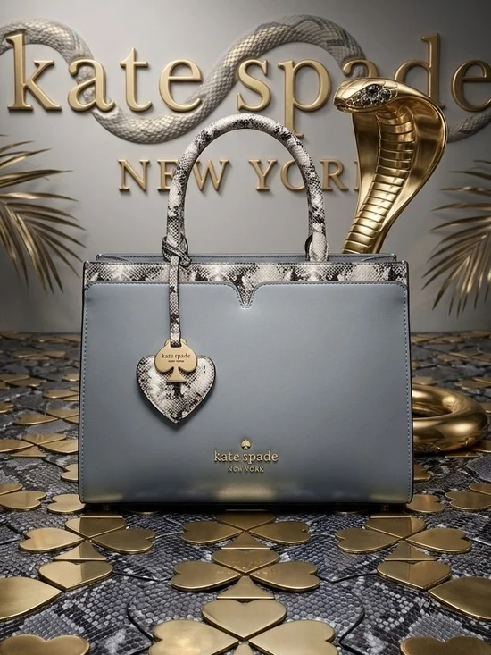 kate spade Spencer Snake Embossed Gray Leather Satchel with Snake-Print Trim