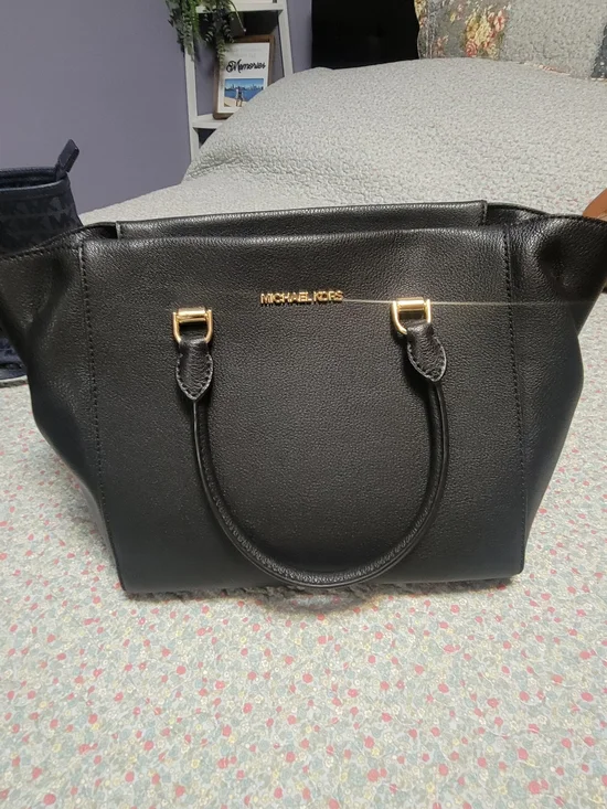 Michael Kors Black Leather Satchel with Gold Hardware