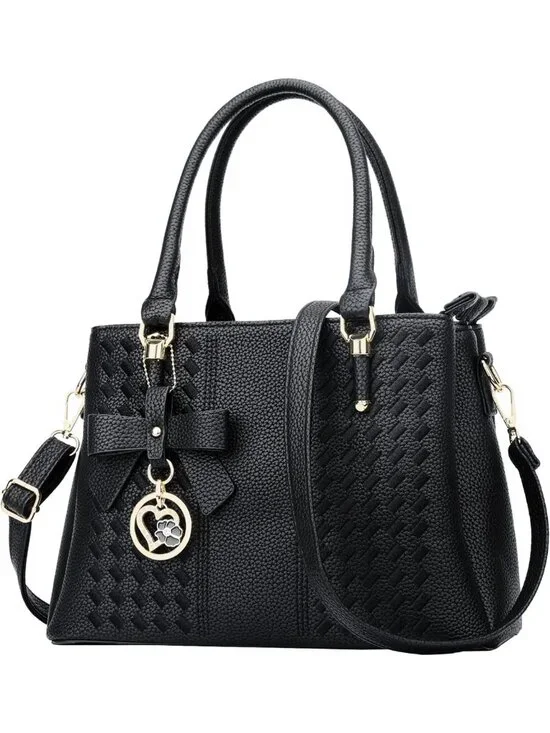 Stylish PU Leather Satchel Bag with Removable Strap, 3 Zippered Compartments