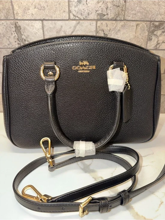 Coach Savannah Carryall SmalBlack Pebble Leather Satchel with Gold Hardware