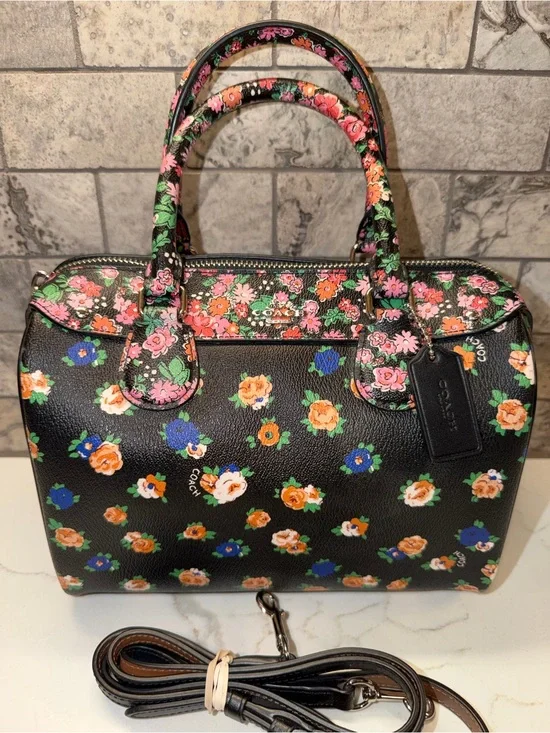 Coach 2016 Mini Bennett Black Floral Print Satchel in Multicolors