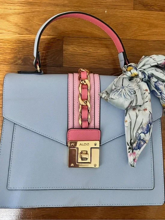 NWT Aldo Light Blue and Pink Top-Handle Satchel with Scarf Accent