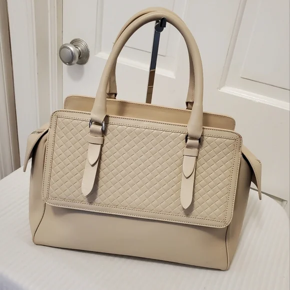 Vittoria Napoli Off White Double Handle Strap Leather Large Satchel Business