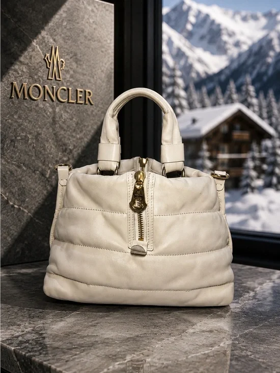 Moncler Amandine Borsa White Leather Puffer Satchel