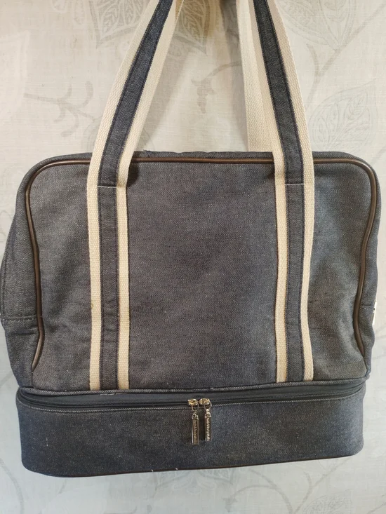 Bath & Body Works Blue Denim Canvas Shoulder Tote/Weekender Bag w/Cream Straps
