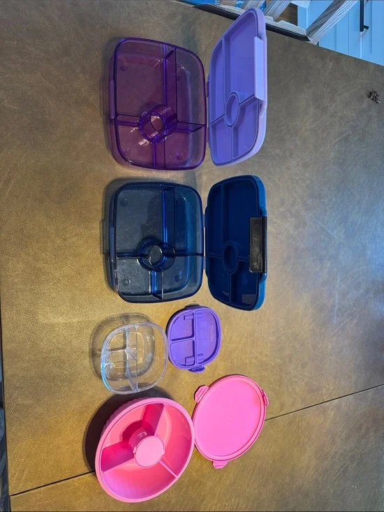 Assorted Plastic Snack & Accessory Containers - Purple, Blue, Pink, Clear