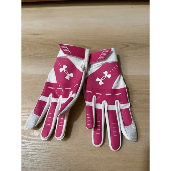 Under Armour Youth Large Batting Gloves Pink/White Synthetic Hook & Loop Pair