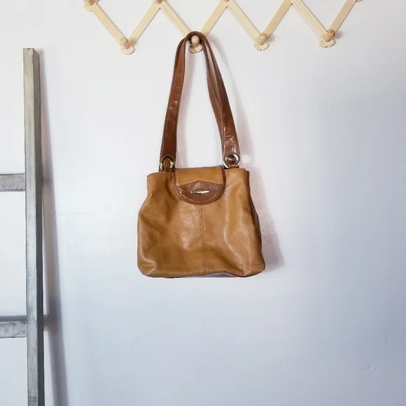 CAPEZIO MUSTARD GOLD COLOR WITH BROWN THREE MAIN COMPARTMENTS SNAP CLOSURE