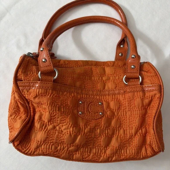 Liz Claiborne Orange Quilted Nylon Logo Accent Women's Shoulder‎ Bag Gently Used