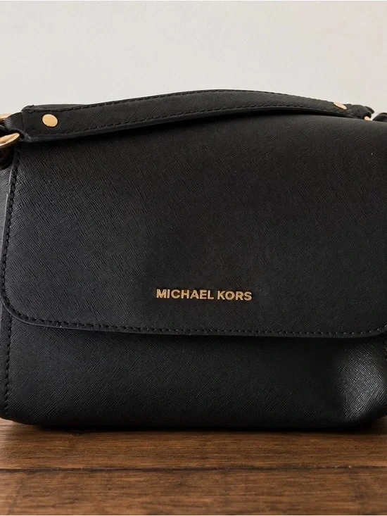 Michael Kors Black Saffiano Crossbody with Gold Logo