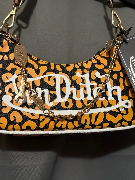 NWT Von Dutch Orange Cheetah print Shoulder Bag with Gold hardware