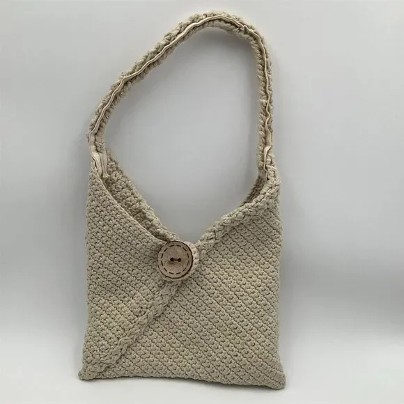 Unbranded Handmade Beige Crocheted Shoulder Bag Medium Boho‎ Casual