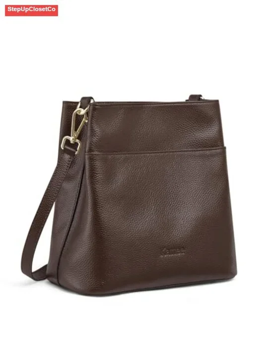 Leather Shoulder Tote Bucket Purse with Crossbody Strap, Top Grain Cowhide